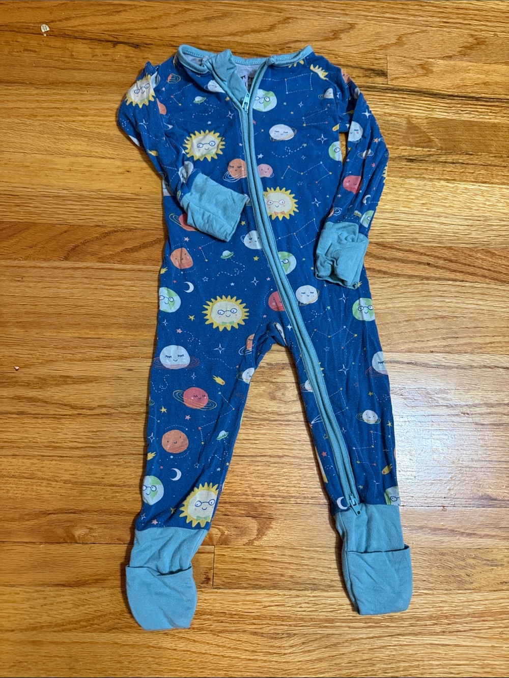 Little Sleepies Navy Blue Solar System Footed One-Piece pajamas